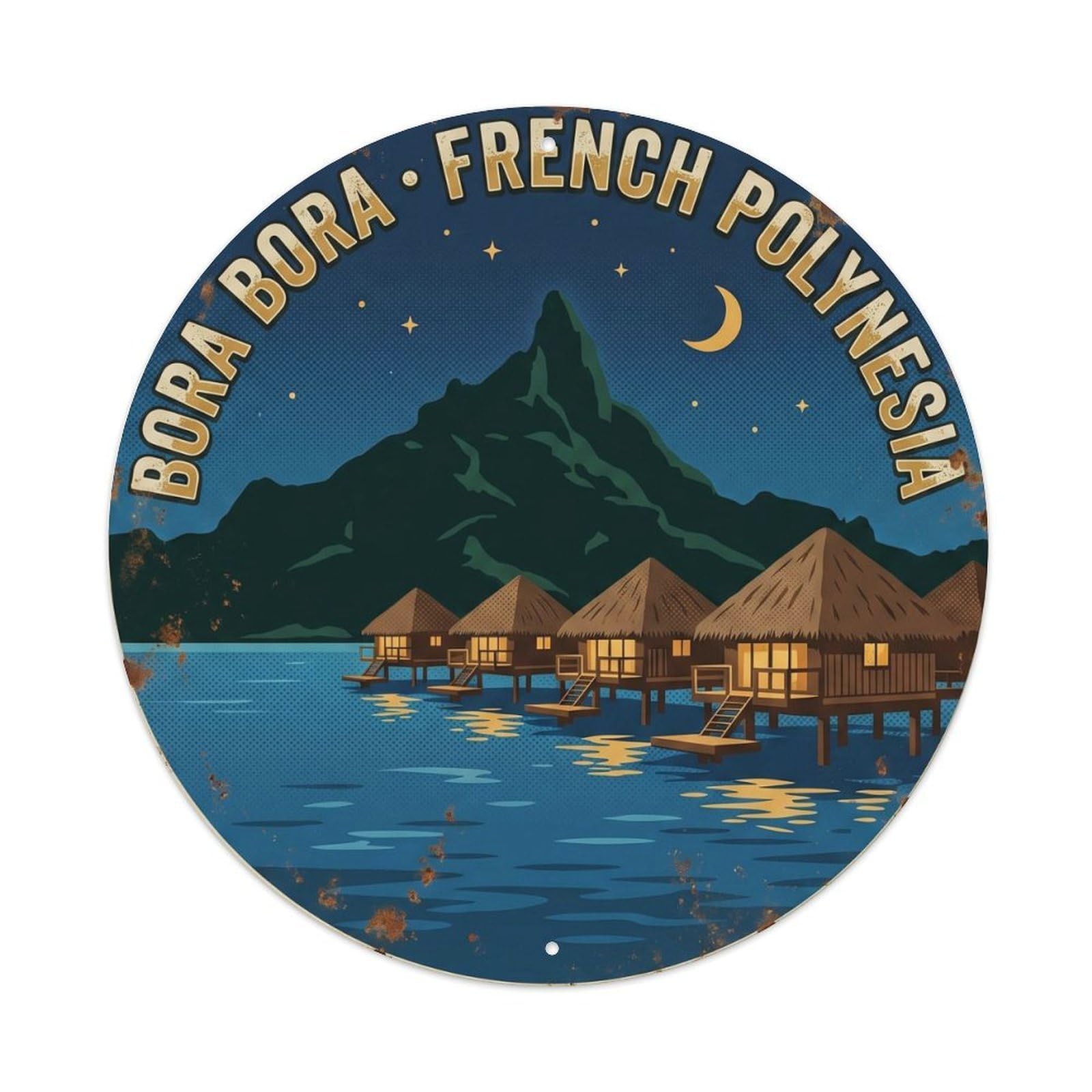 Olhnbad Style Night Bungalow Borabora Otemanu Lagoon Boat Metal Tin Sign