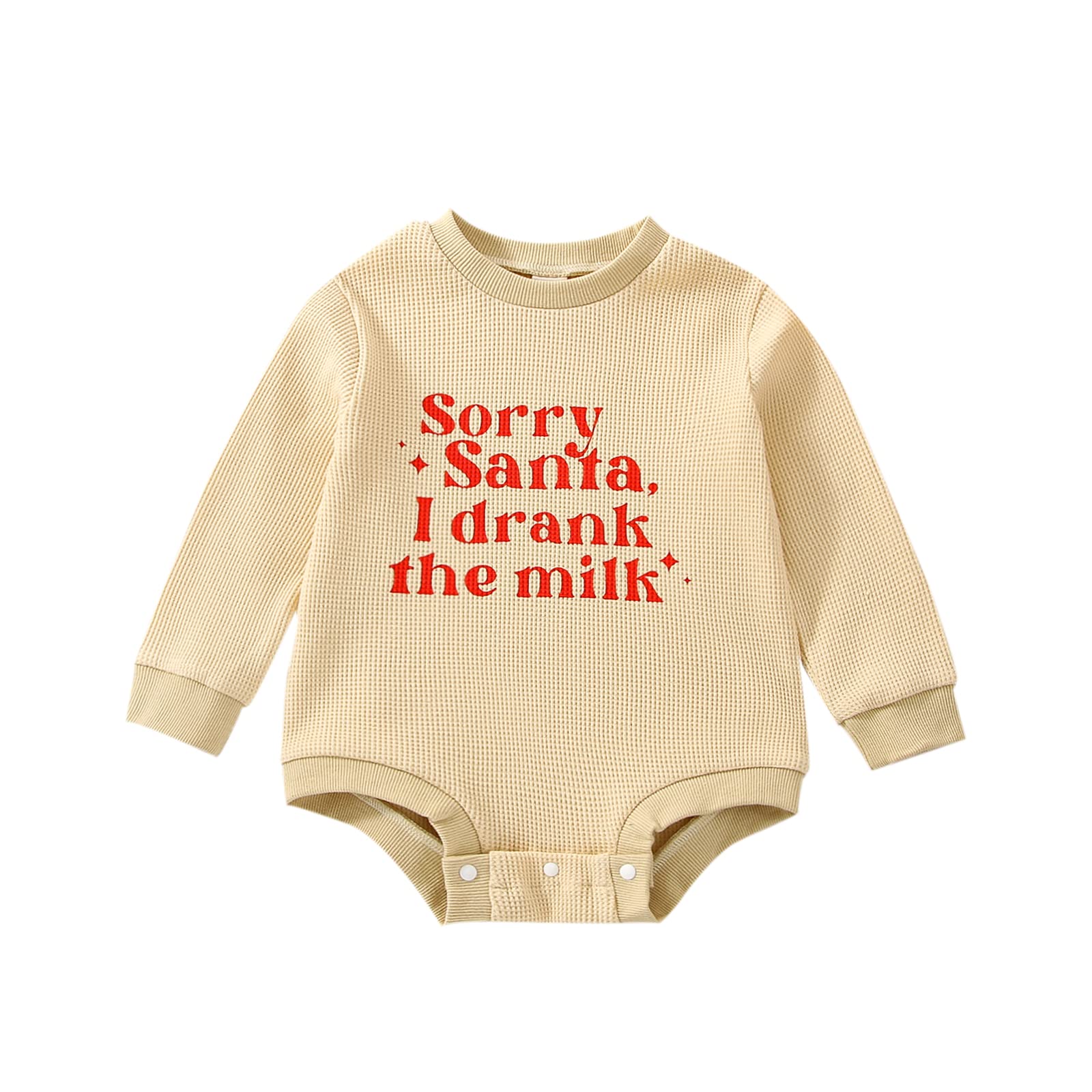 Newborn Baby Boy Girl My First Christmas Romper Long Sleeve Sweatshirt Letter Print Waffle Fall Winter Clothes (Apricot, 0-3 Months)