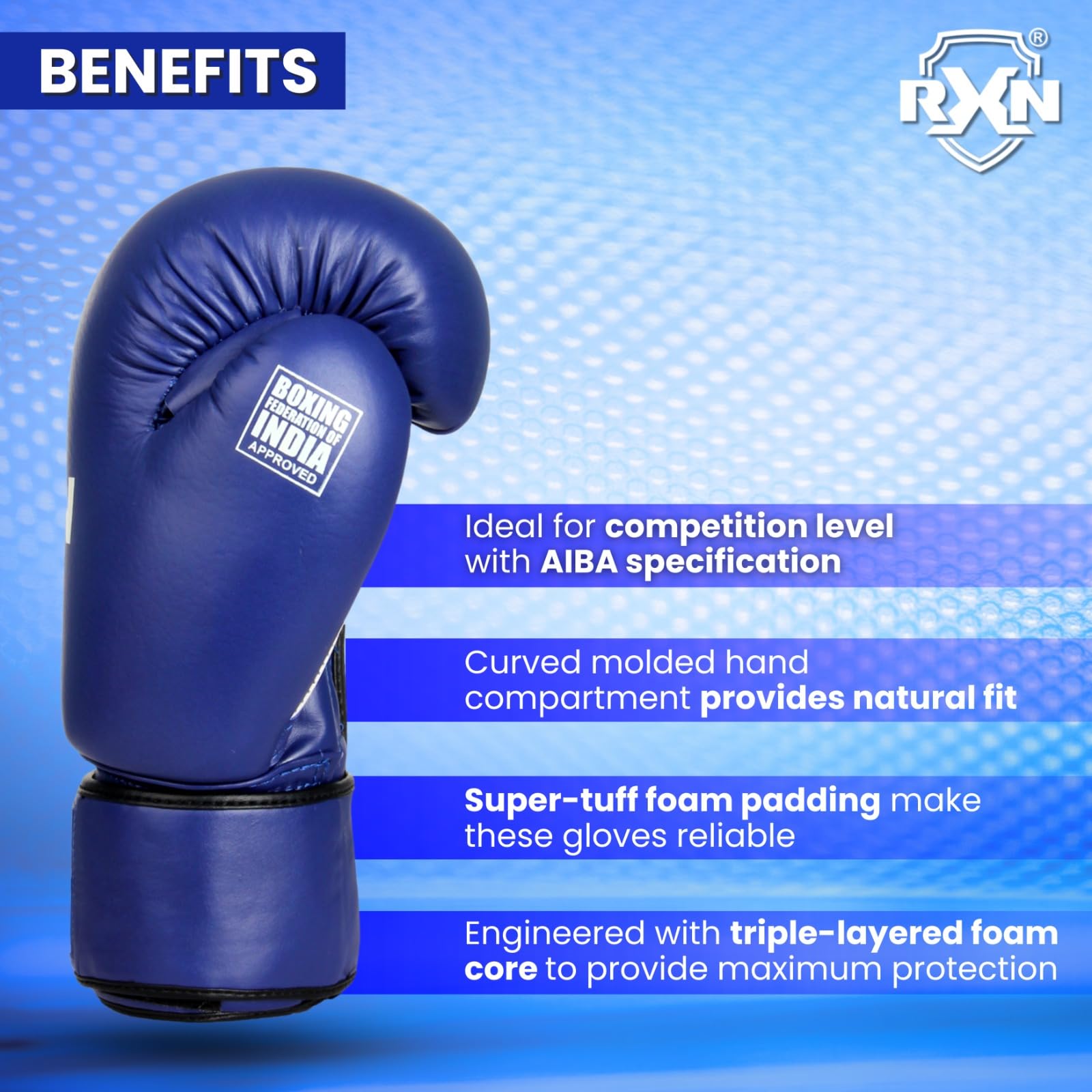 RXN Non-Stop Amateur World Star Competition Boxing Gloves (Blue, 10oz) 1