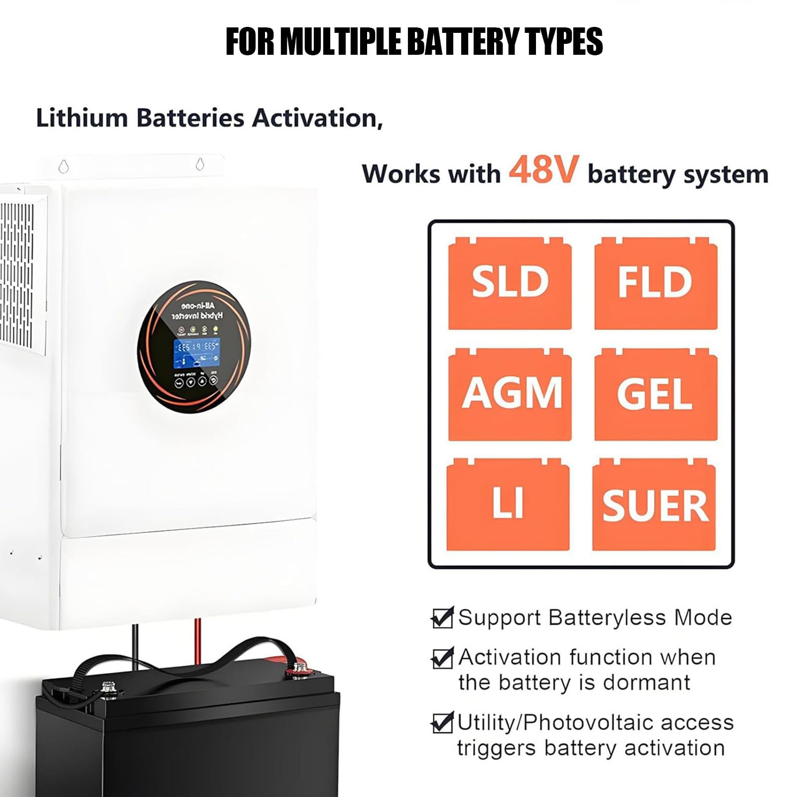 5500W-Hybrid-Solarwechselrichter, 48V auf 230V Reine Sinuswelle, integrierter 120A-MPPT-Laderegler, unterstützt Solar-/Netz-/Generatorladung für Haus/Wohnmobil/netzunabhängige Nutzung