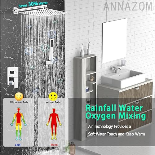 Miniatura 10 de annazom Juego de grifo de ducha dorado cepillado de 8 pulgadas, cabezal de ducha de alta presión con soporte de pared de rociador de mano con