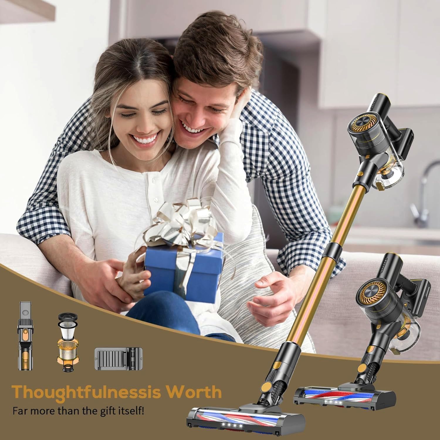 MBTTODF Cordless Vacuum Cleaner, Stick Vacuum Cordless Rechargeable with Power Suction, Up to 40-Min Runtime, Lightweight Vacuum Cleaners for Home, Hardwood Floor,Pet Hair,Carpets,Tile(Yellow)