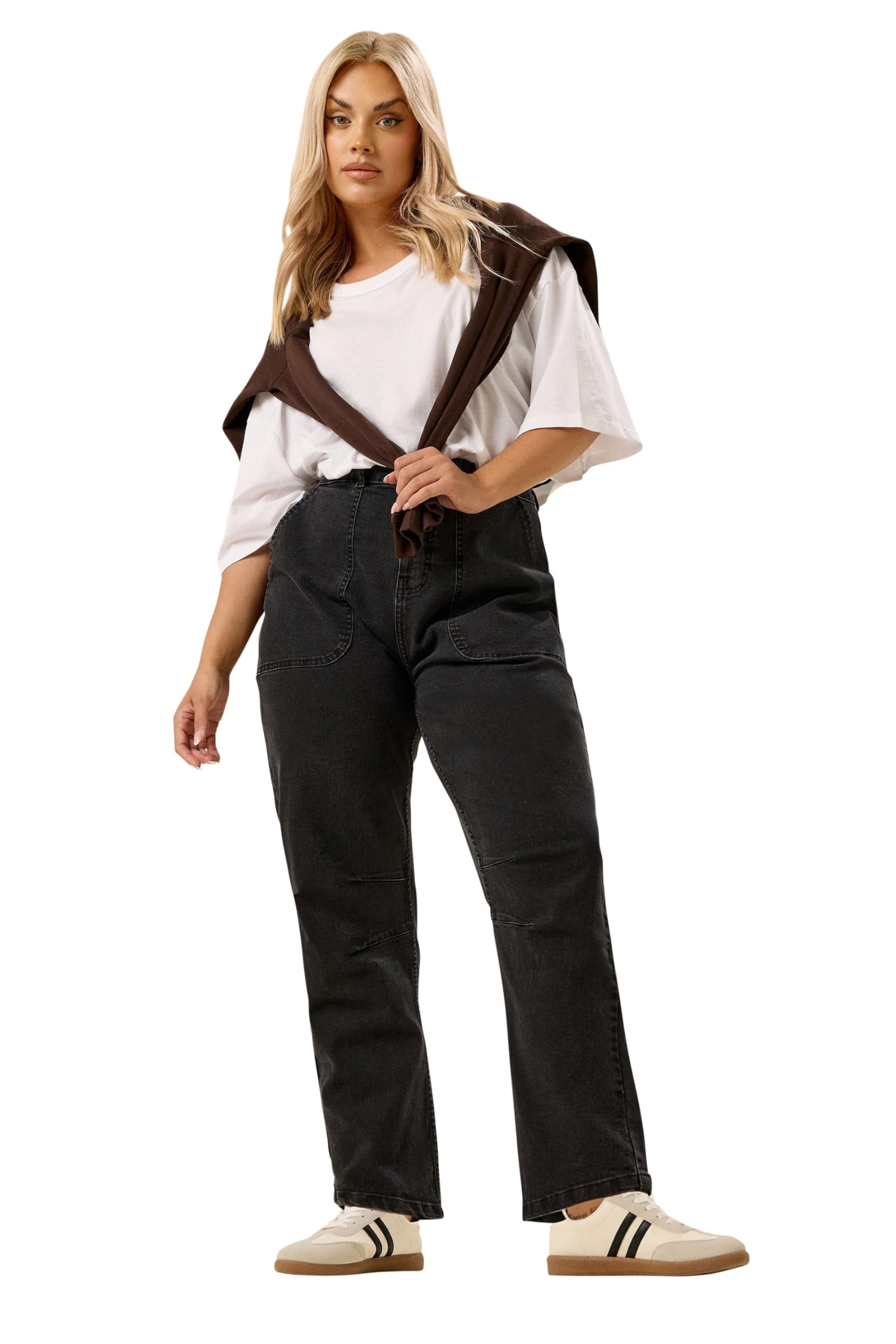 Yours Women's Black Curve Washed Slim Barrel Jeans - Plus Size Curve
