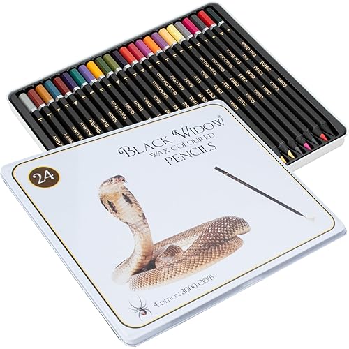 Black Widow Coloring Pencils for Adults – 24 Wax Soft Core Colored Pencils for Adult Coloring Books – Vibrant Color Pencil Set (Cobra Set)