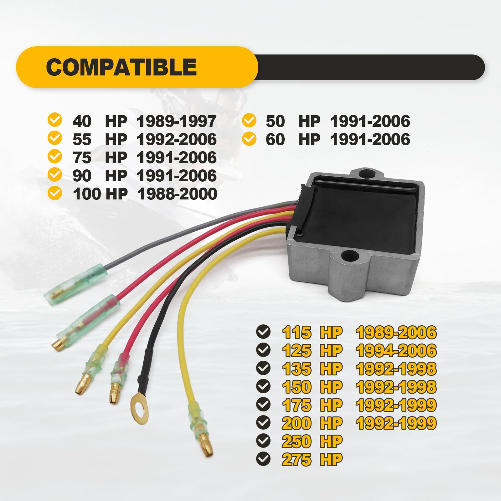 Régulateur Redresseur Mercury 6 Fils - Compatible 40HP à 275HP - Références 815279T, 883072T, 854515