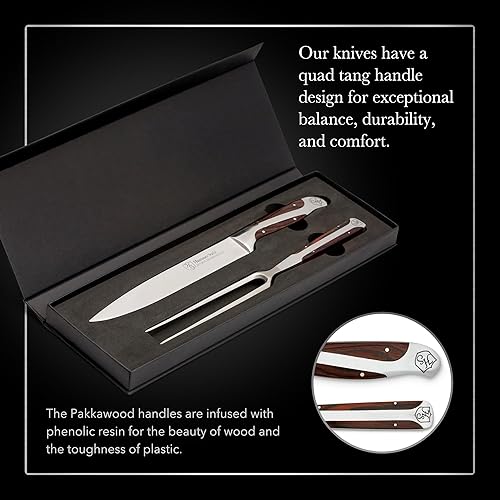 Miniatura 4 de Hammer Stahl Juego de cuchillos y tenedores, acero inoxidable alemán de alto carbono, asas ergonómicas de madera de Pakkawood cuádruple, juego de