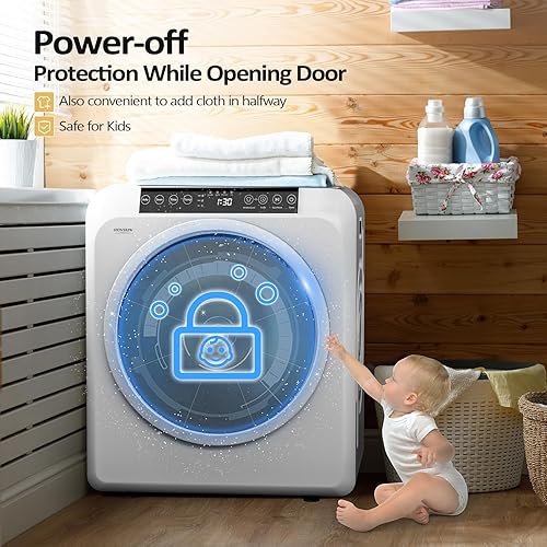 Miniatura 4 de Bonnlo Secadora de ropa portátil de 13.2, 3.5 pies cúbicos de carga frontal de alta gama con pantalla táctil LED, bañera de acero inoxidable, 1300