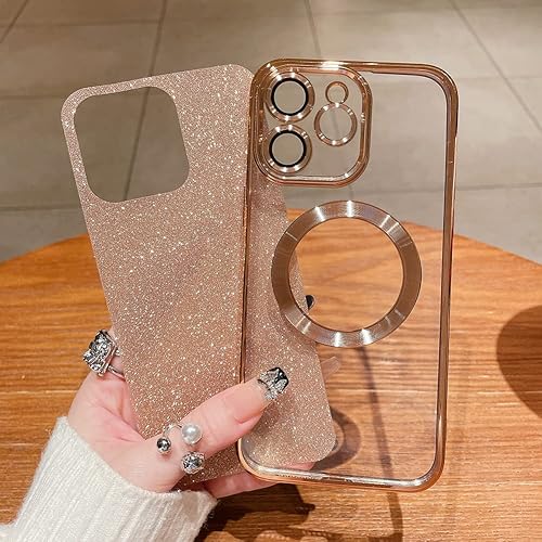 Miniatura 3 de Jefonha Funda magnética con purpurina para iPhone 11 de 61 pulgadas bonita funda de teléfono transparente chapada en oro protector completo de lente