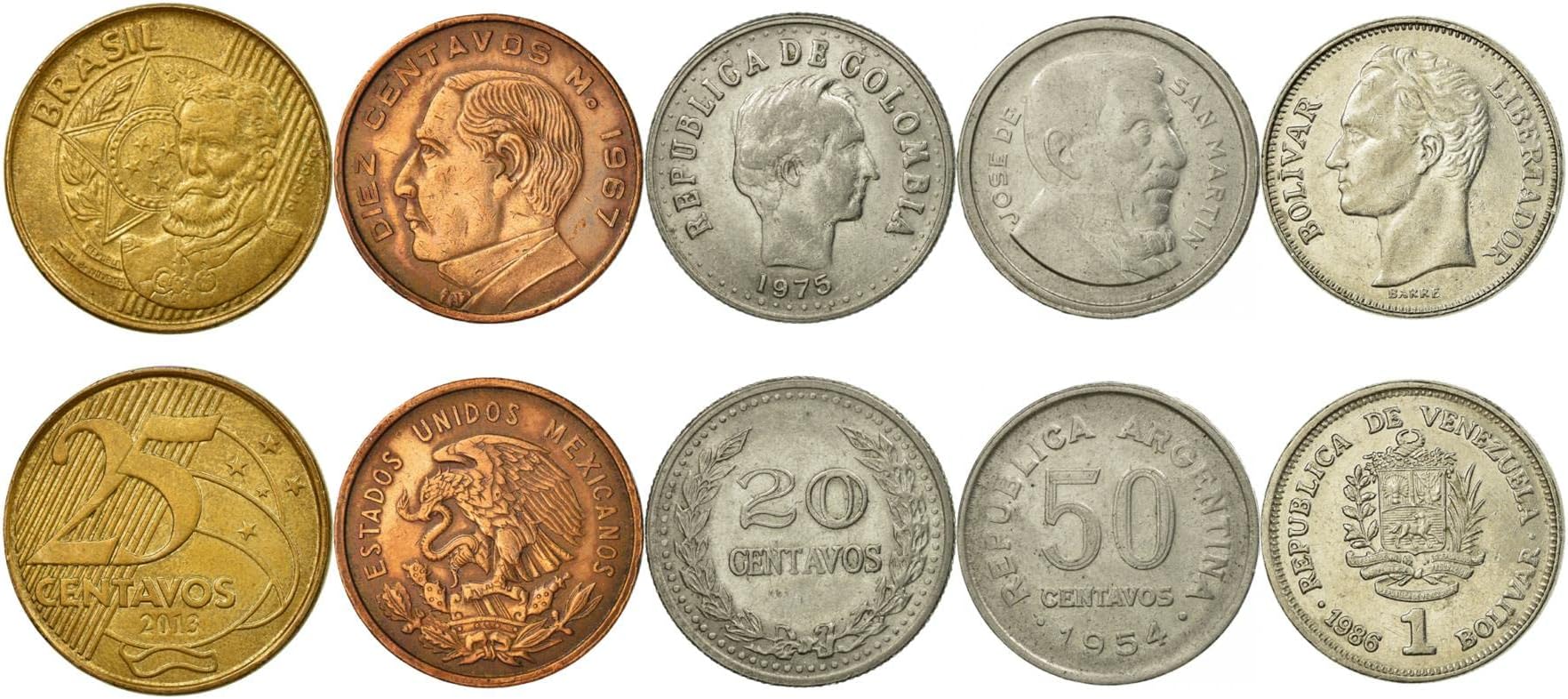 Hobby of Kings 5 Coin Collection | Presidents | Manuel Deodoro Da Fonseca | Benito Juarez | Francisco De Paula Santander | Jose De San Martin | Simon Bolivar | 1952-2021