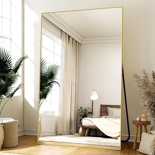 Vista 69 de Espejo de longitud completa de 34 x 76 pulgadas con soporte, espejo rectangular grande para dormitorio, sala de estar o armario, montado en la pared