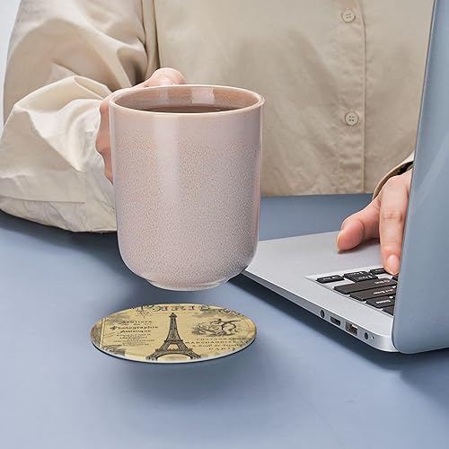 Miniatura 9 de Juego de 6 posavasos de cuero antideslizante con diseño de la Torre Eiffel con borde vintage, perfectos para taza de café de vidrio de tamaño común