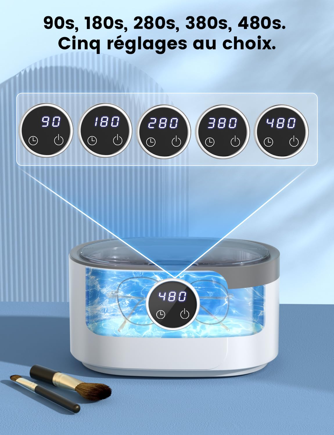 Nettoyeur Ultrasons 600ML, Nettoyeur Ultrasons Lunettes 50000Hz Nettoyant Bijoux Argent avec 5 Réglages de Temps, pour Bijoux, Montres, Lunettes