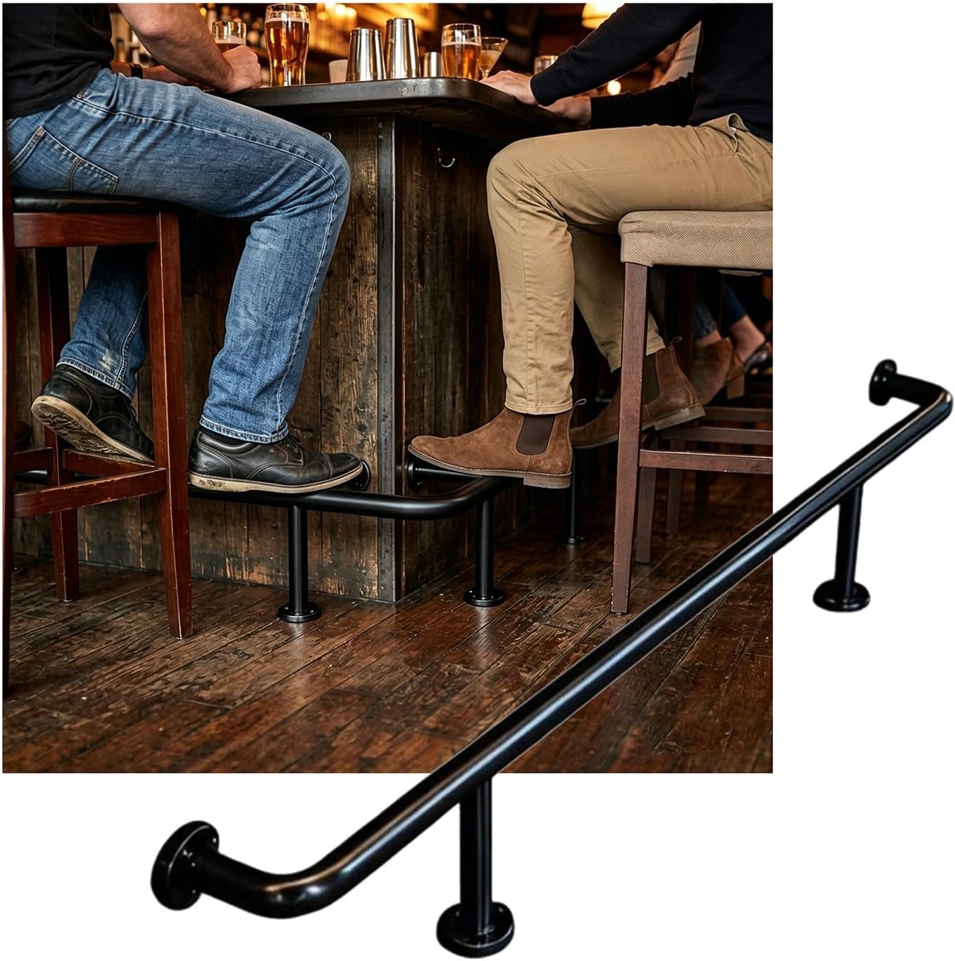 HGOuhK Bar Foot Rail Kit Counter Bar Foot Stainless Steel Rail Bars Feet Rails Kit for Indoor & Outdoor Restaurant Kitchen Cafe Library(Schwarz,1.0M/3.28FT)