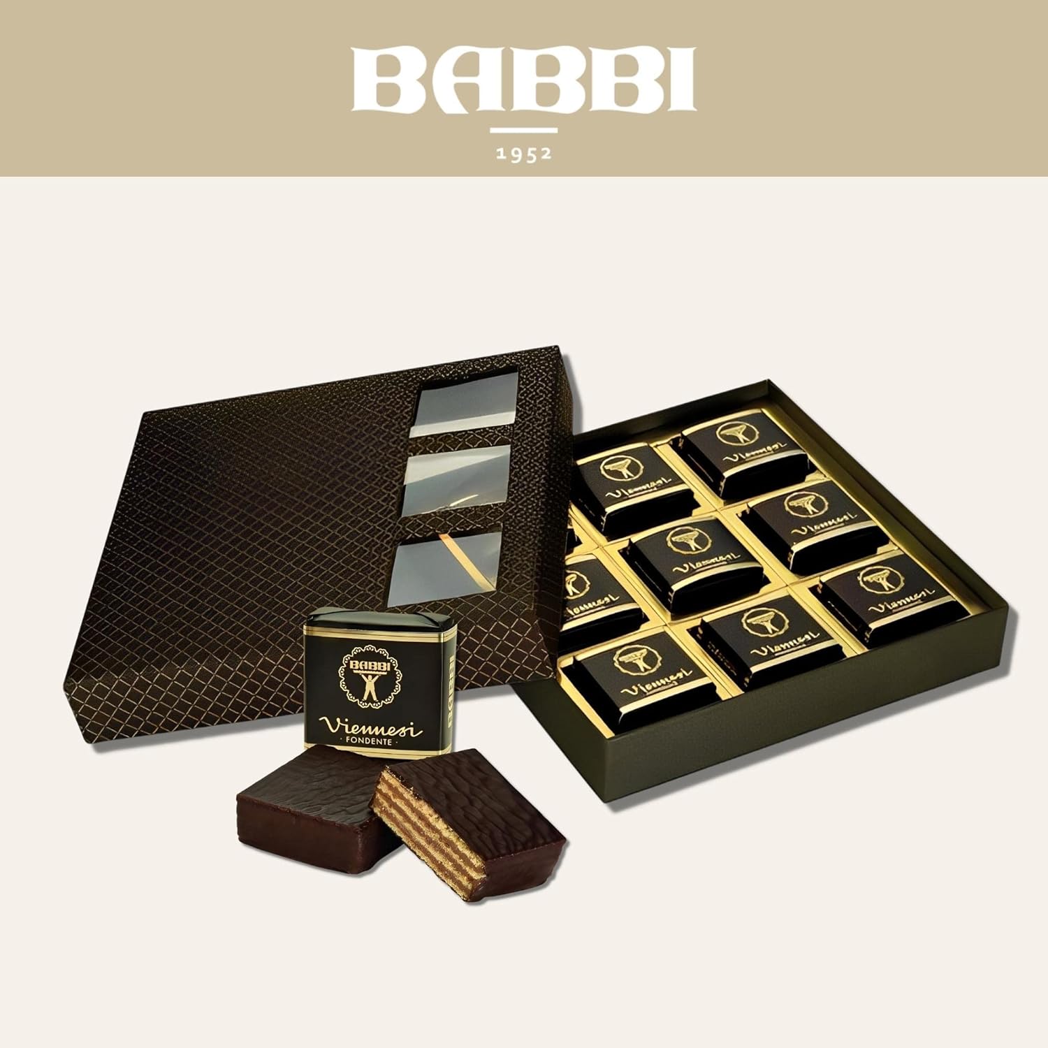 Babbi Viennesi Fondente - Individually Wrapped Italian Wafer Cookies - Chocolate- Coated Sugar Wafer Cookies with Dark Chocolate Filling - Vanilla Wafers with Dark Chocolate Coating (Fondente)
