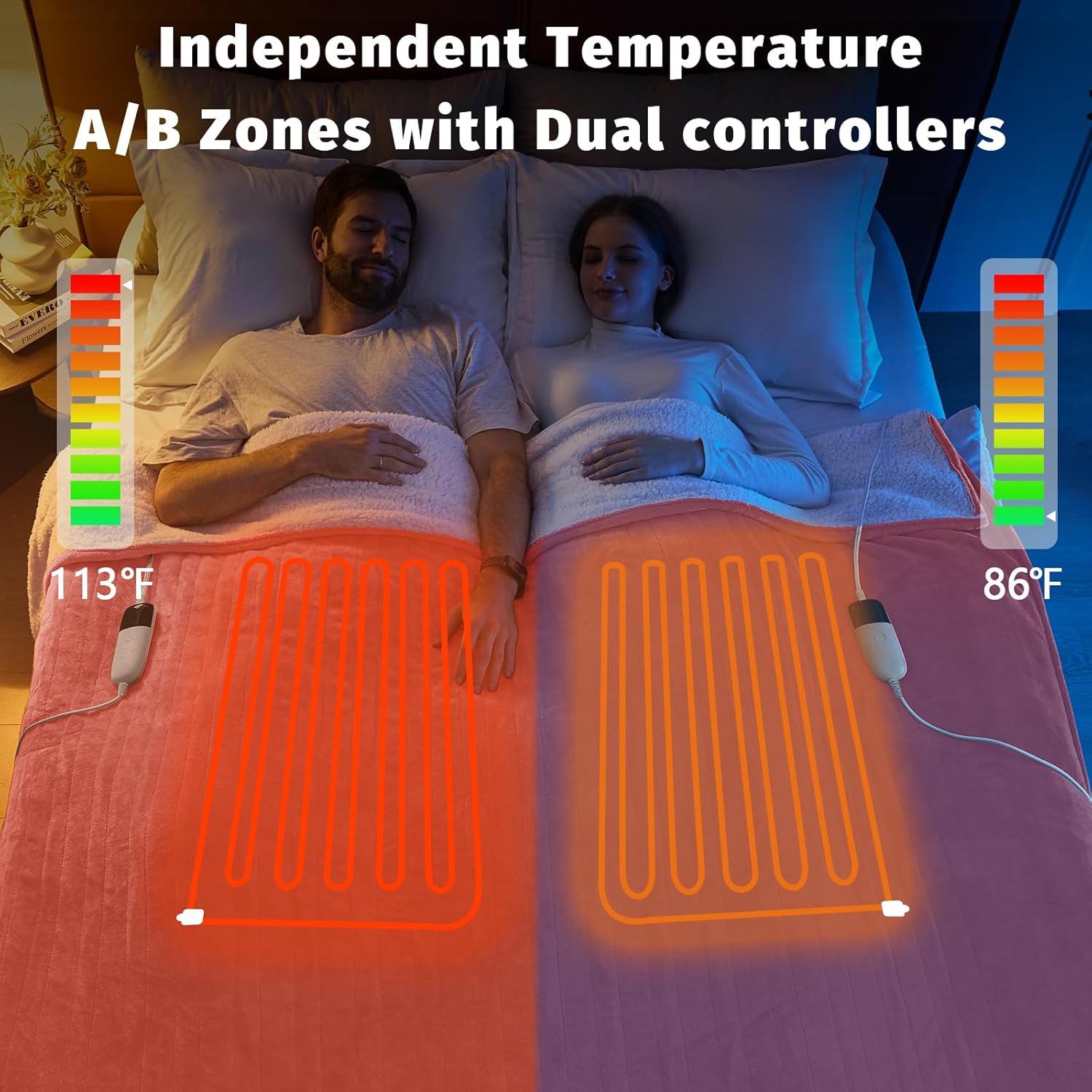 Heated Electric Blanket Queen Size - 84" x 90" Heating Blanket with Dual Control, 10 Heating Levels & 8 Hours Auto Off, Soft Warm Flannel Blanket, Christmas Birthday Gifts for Senior Grandma - Image 2