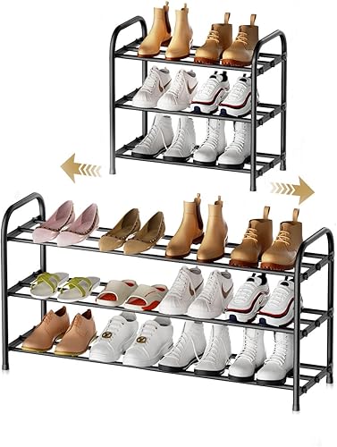 Zapatero expandible de 3 niveles, zapatero ajustable de 17 a 31 pulgadas para armario, organizador de zapatos, adecuado para espacios pequeños,