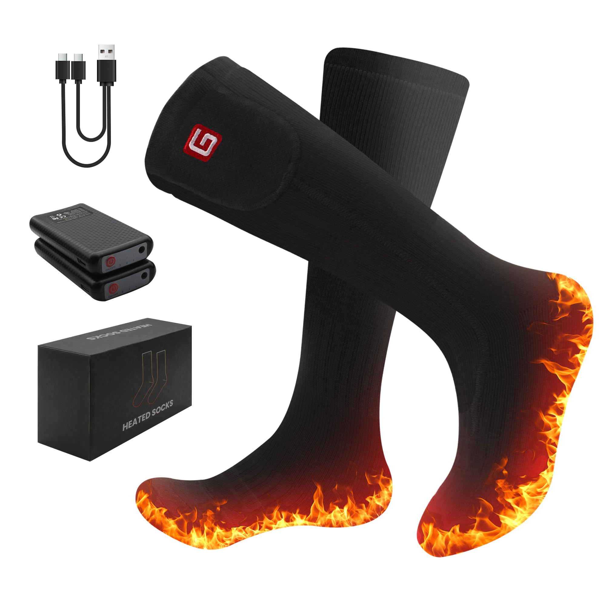 Beheizbare Socken, Wärmesocken für Damen Herren, 4000mAh Akku Elektrisch Beheizte Socken, 3 Heizstufen Heizsocken für Outdoor-Aktivitäten, Skifahren, Camping und Wandern