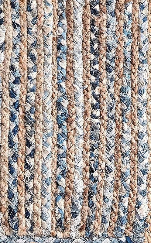 Image of F R Creation Jute Reversible Braided Natural & Handwoven Jute Carpet, Carpet for Living Room Braided Rug, Offices Carpet, Guest Room Size (5X8 Feet Denim)
