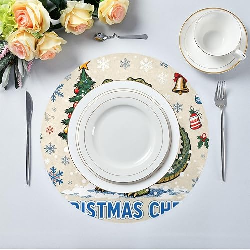 Miniatura 5 de Merry Christmas Crocodiles Plastic Round placemats placemats for Kitchen Table Washable Set of 4 15x15 in manteles redondos para mesa