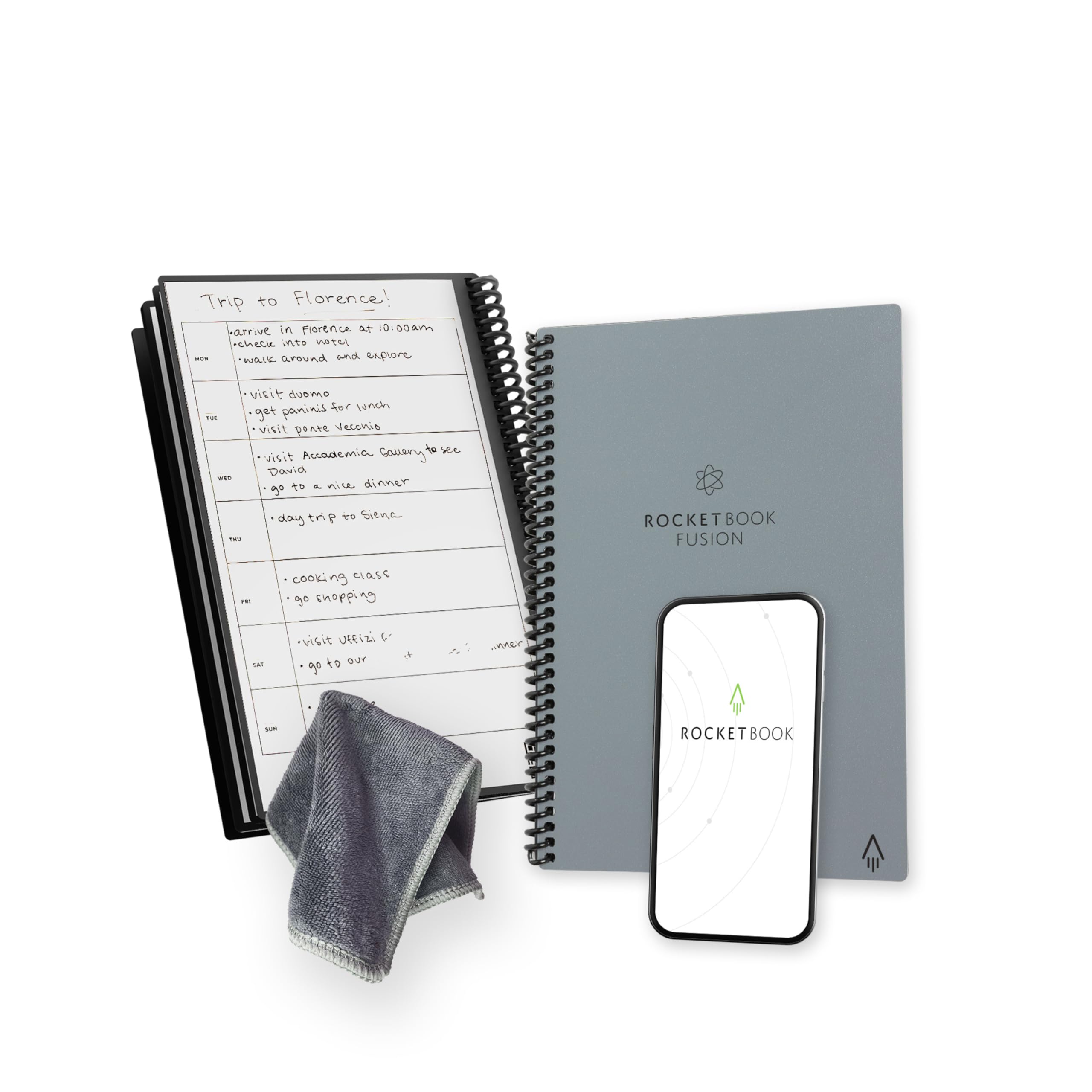 Rocketbook Fusion Reusable Undated Productivity Planner, Executive Size 15 cm x 22.4 cm, Grey, Goals