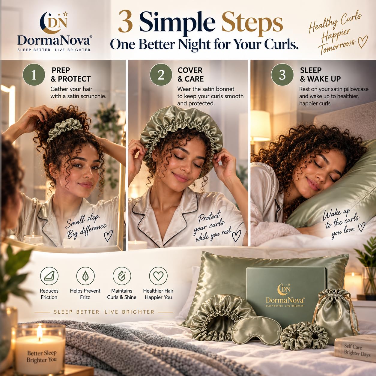 Luxury Satin Sleep Set – Satin Pillowcase, Sleep Mask, Bonnet, Scrunchies & Gift Box for Hair & Skin Care