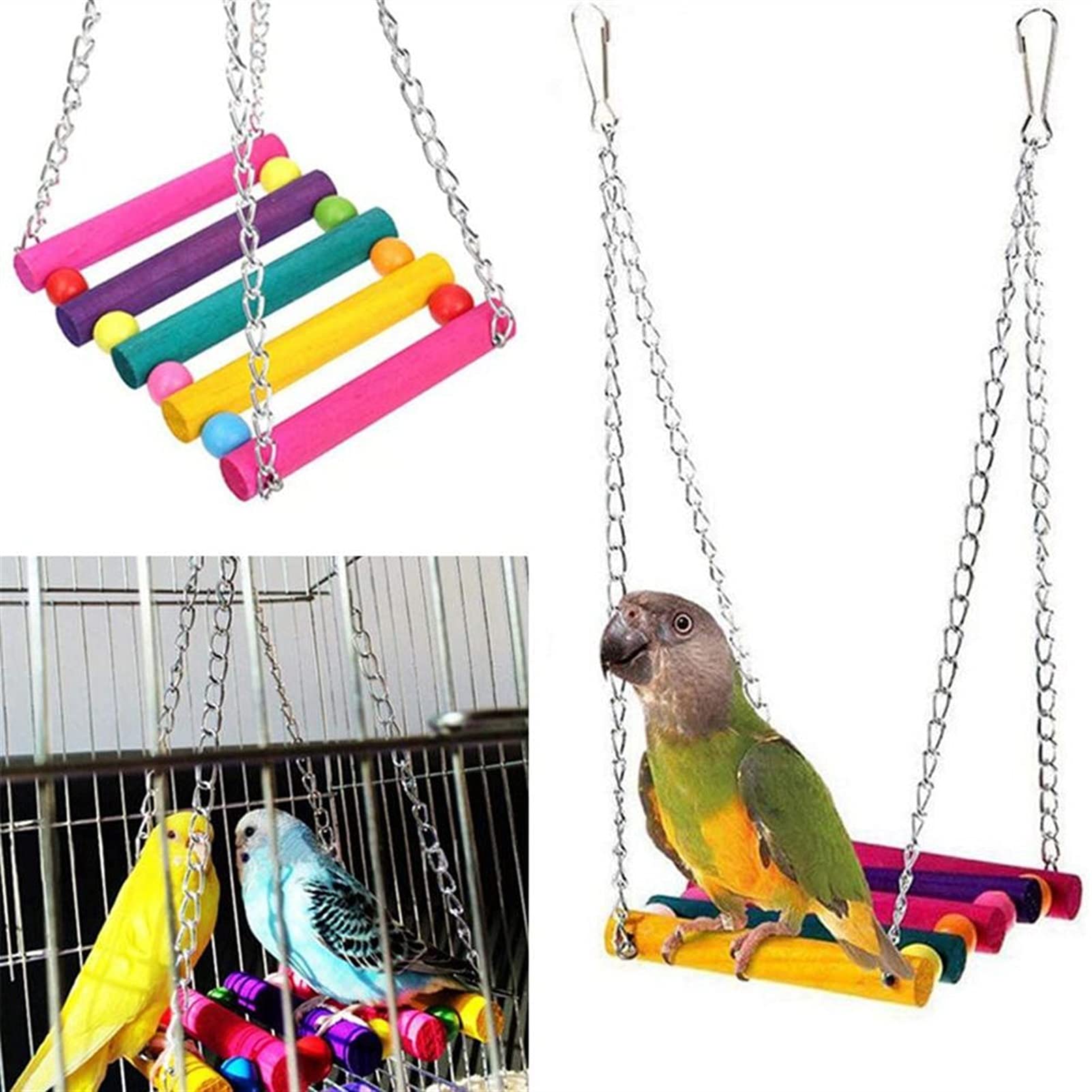 Vogelspielzeug 1. 4 STÜCK Papagei Käfig Kauspielzeug Vogel Spielzeug Vögel Zubehör Liefert Swing Weiche Leiter Luftleiter Holzperlen Ball Glocke Spielzeug