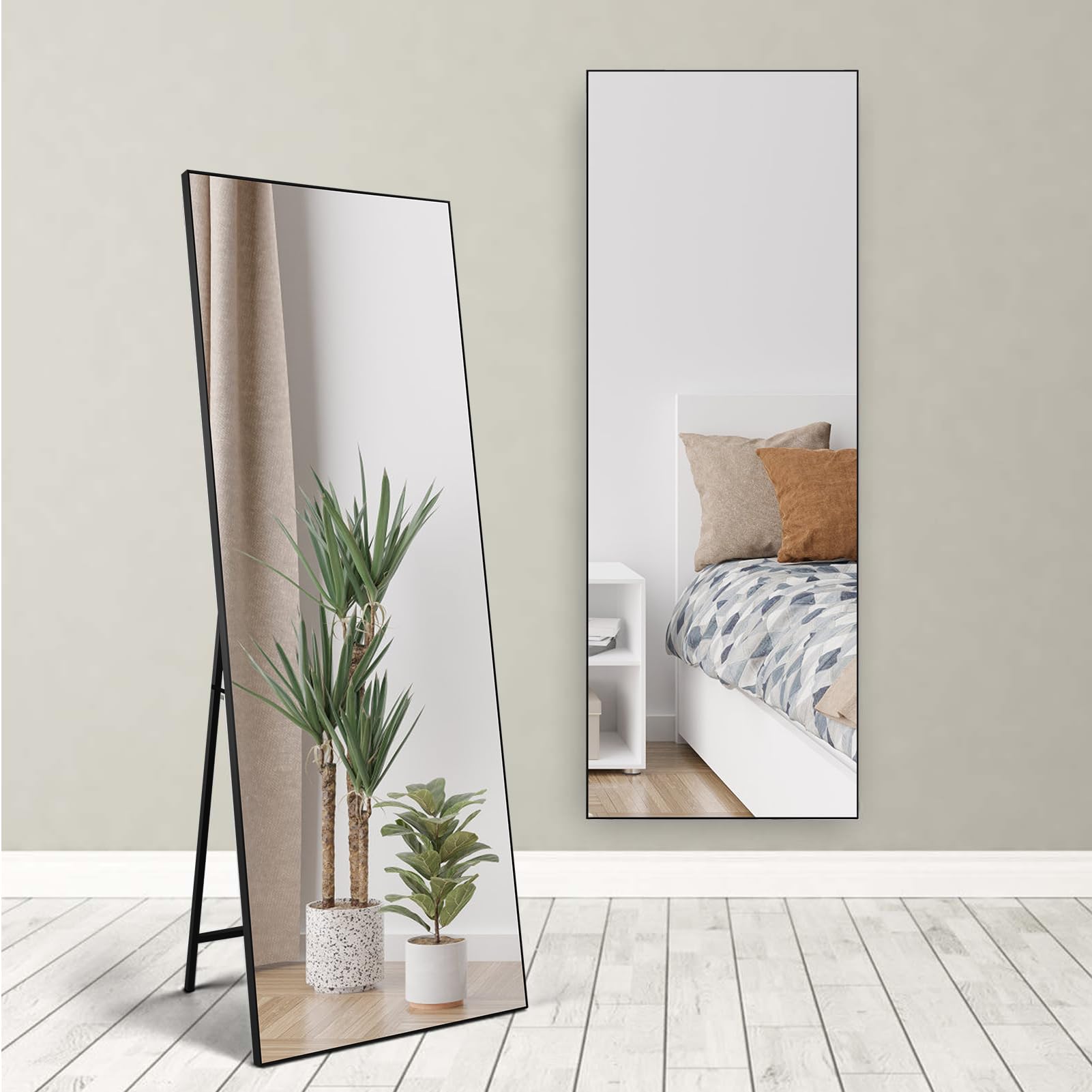 HORLIMER Standspiegel 165 x 60 cm, Großer Wandspiegel oder Stehspiegel Ganzkörperspiegel für Schlafzimmer, Wohnzimmer, Flur, HD Ankleidespiegel mit Schwarzer Rahmen