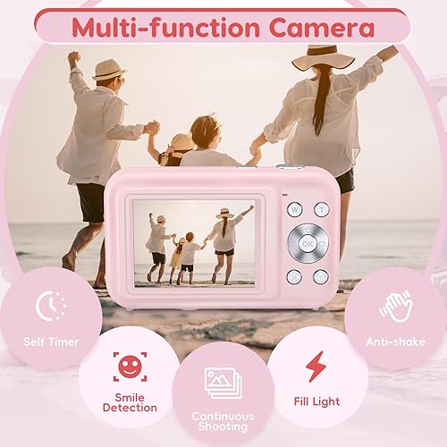 Miniatura 10 de Cámara digital, FHD 1080P para niños, cámara de apuntar y disparar de 44 MP, cámara pequeña compacta con zoom 16X para niños con tarjeta de 32G y 2
