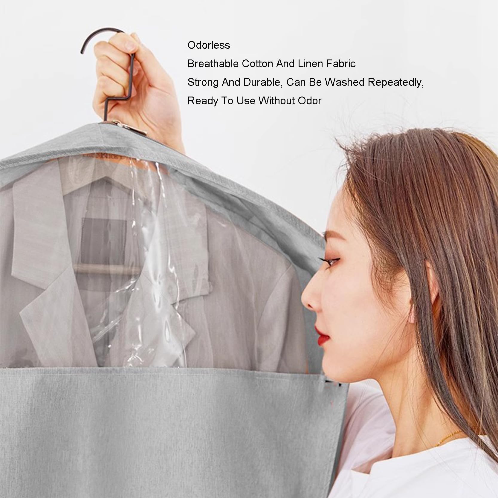 2 Piezas Fundas para Ropa Transpirables, Fundas para Ropa A Prueba De Polvo con Cremallera Y Ventana Transparente, Fundas para Trajes De Lino De Algodón para Colgar Ropa, Armario, Viajes,Grey-58x