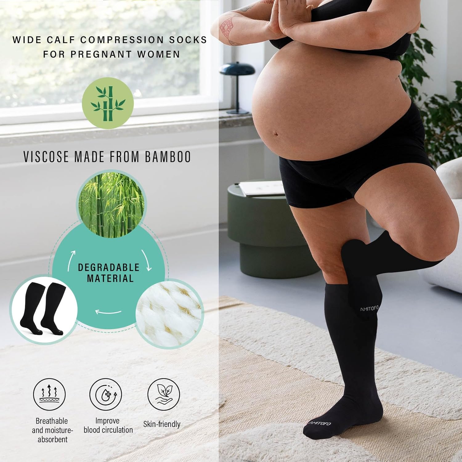 CaiDieNu Bamboo Viscose Compression Socks: Wide Calf Plus Size Compression Socks for Women and Men Nurses Travel Pregnant - Image 2