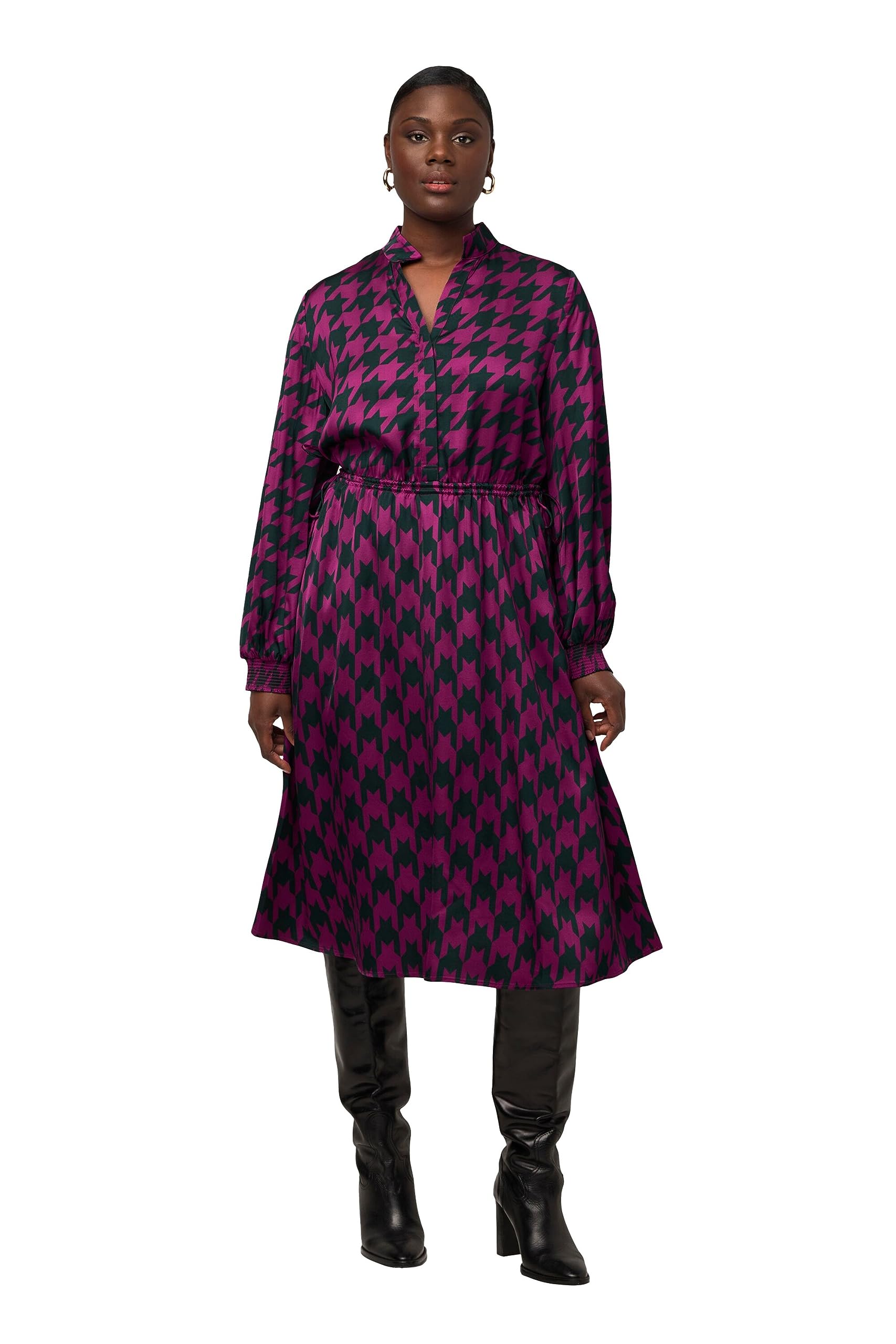 Robe mi-longue Ulla Popken à motif géométrique noir