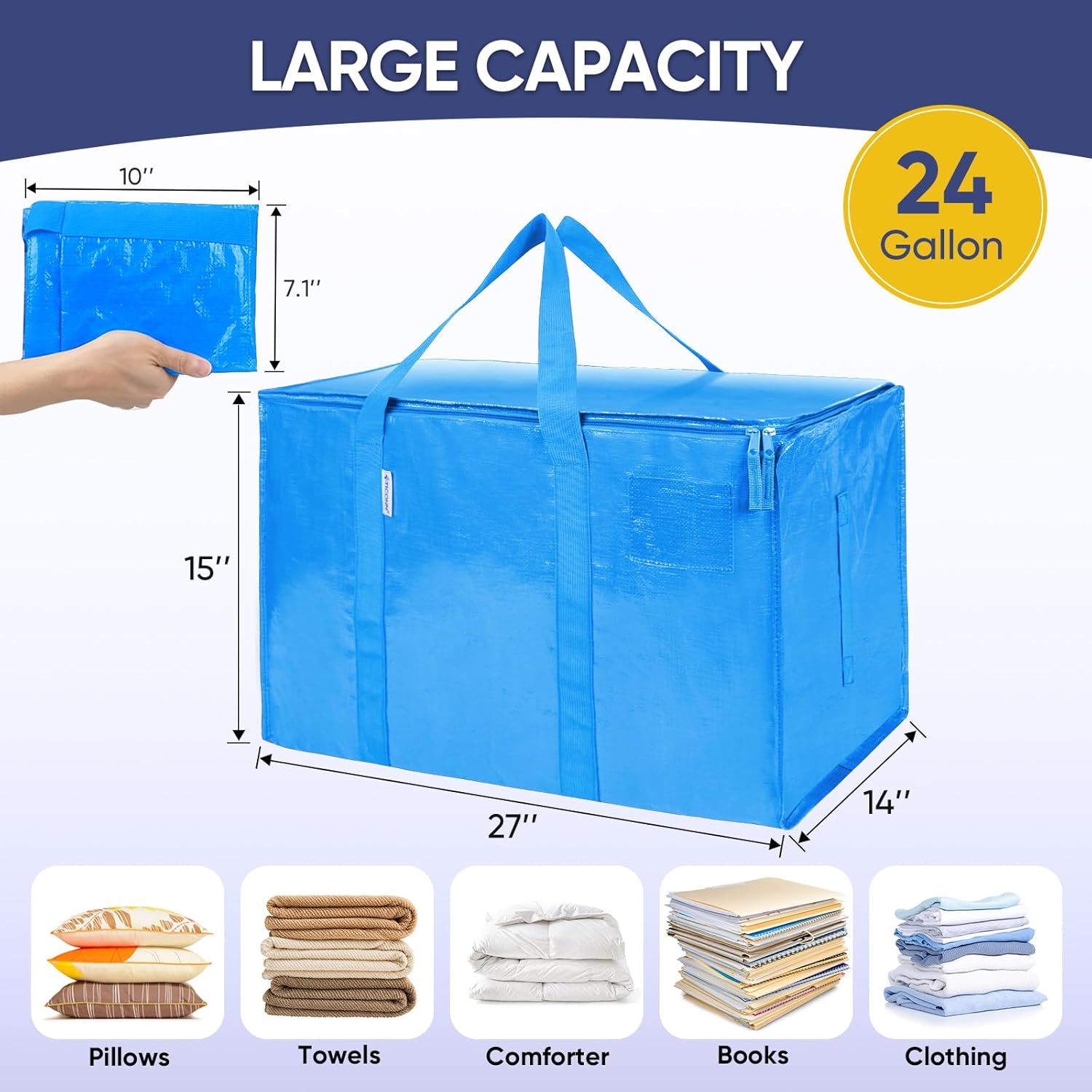 TICONN 2 Pack Extra Large Moving Bags Heavy Duty with Zippers & Carrying Handles, Durable Storage Bags Moving Boxes for Closet Organizers and Storage (2 Pack, Sky Blue) thumbnail