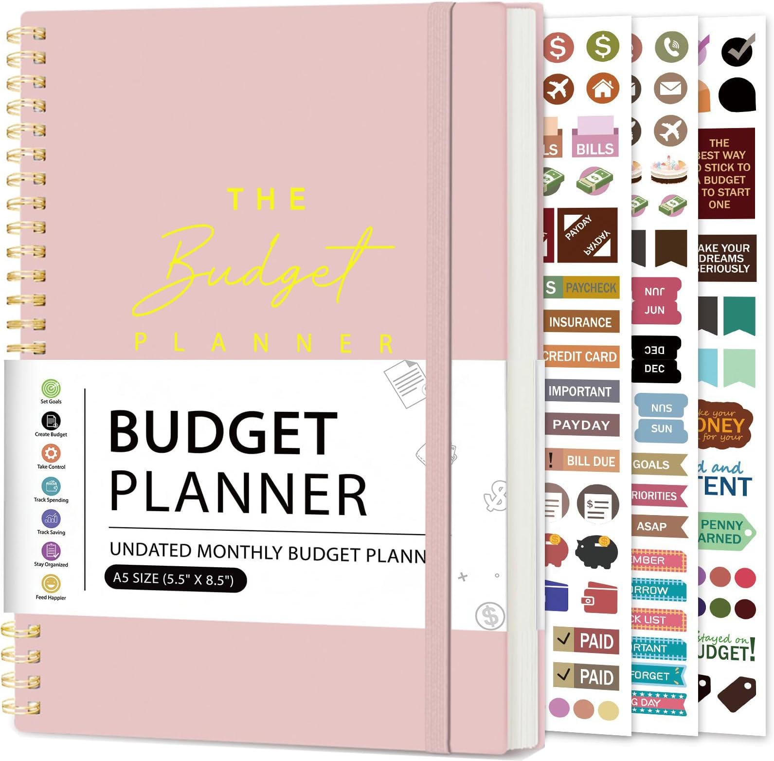 Budget Planner Ledger Account Book Monthly Expense Tracker & Bill Organizer 5.5" x 8.5", Control Your Money to Manage Your Finances - Pink