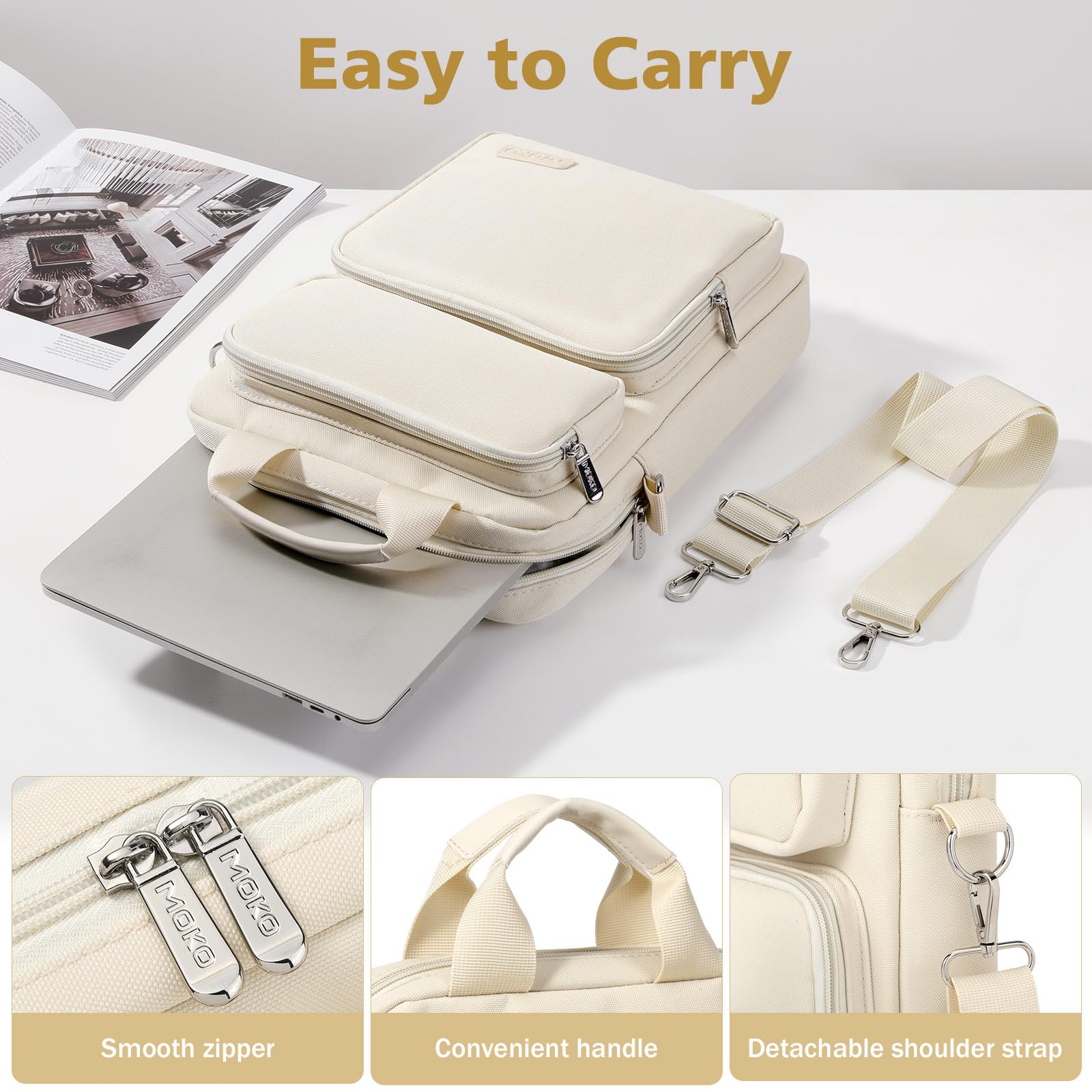 MoKo Tablet Sleeve Borsa, Maniglia Custodia con tre strati di stoccaggio e tracolla staccabile