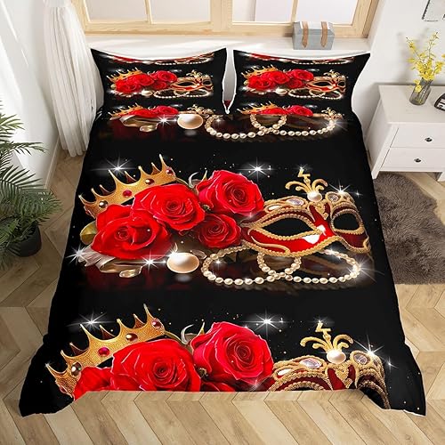 Miniatura 17 de Erosebridal Juego de funda de edredón para parejas, color rojo y negro, tamaño Queen, Queen of Everything King of What Left Funda de edredón