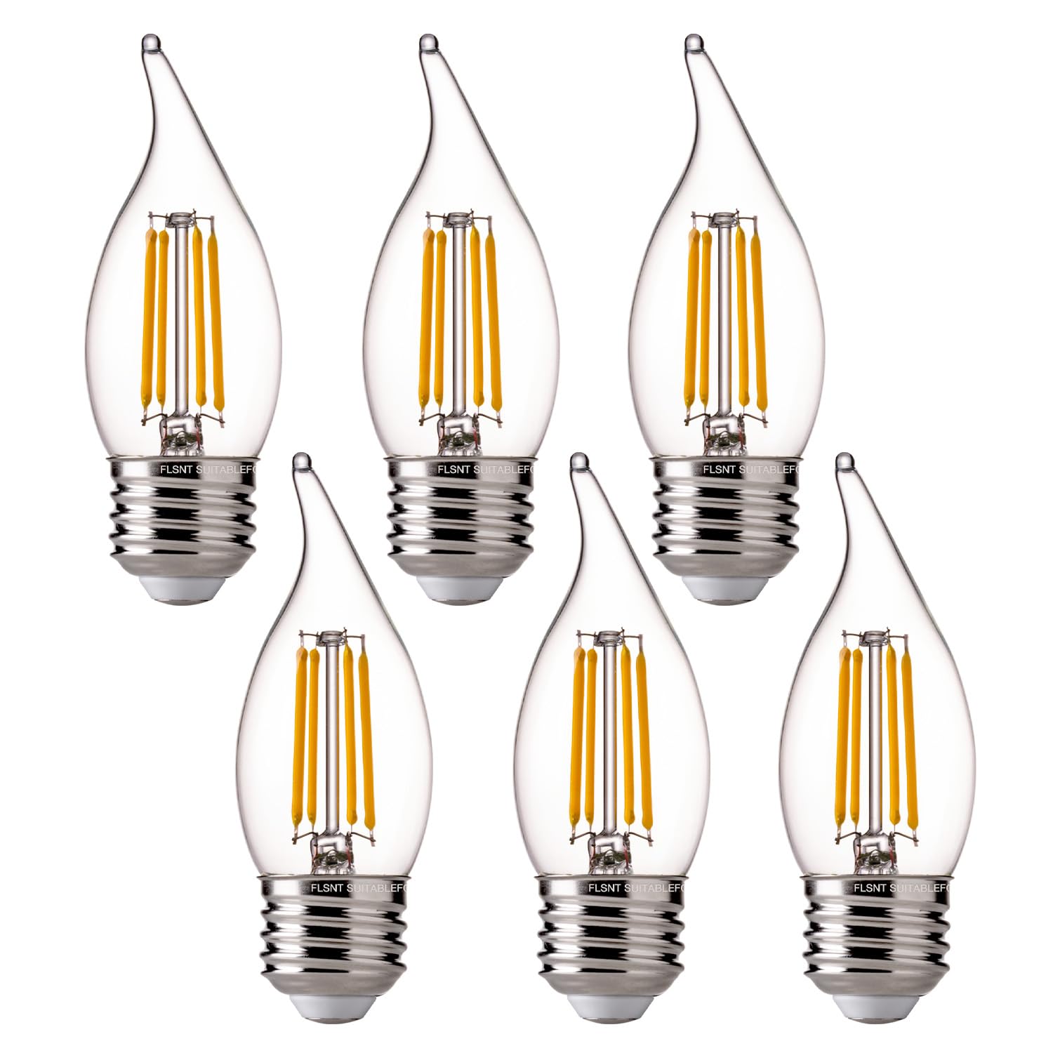 LED 60 Watts Equivalent Chandelier Light Bulbs, CA11 Dimmable Filament Clear LED Candelabra Bulbs, E26 Medium Base, 2700K Soft White, 6 Pack UL,CA65 Listed.