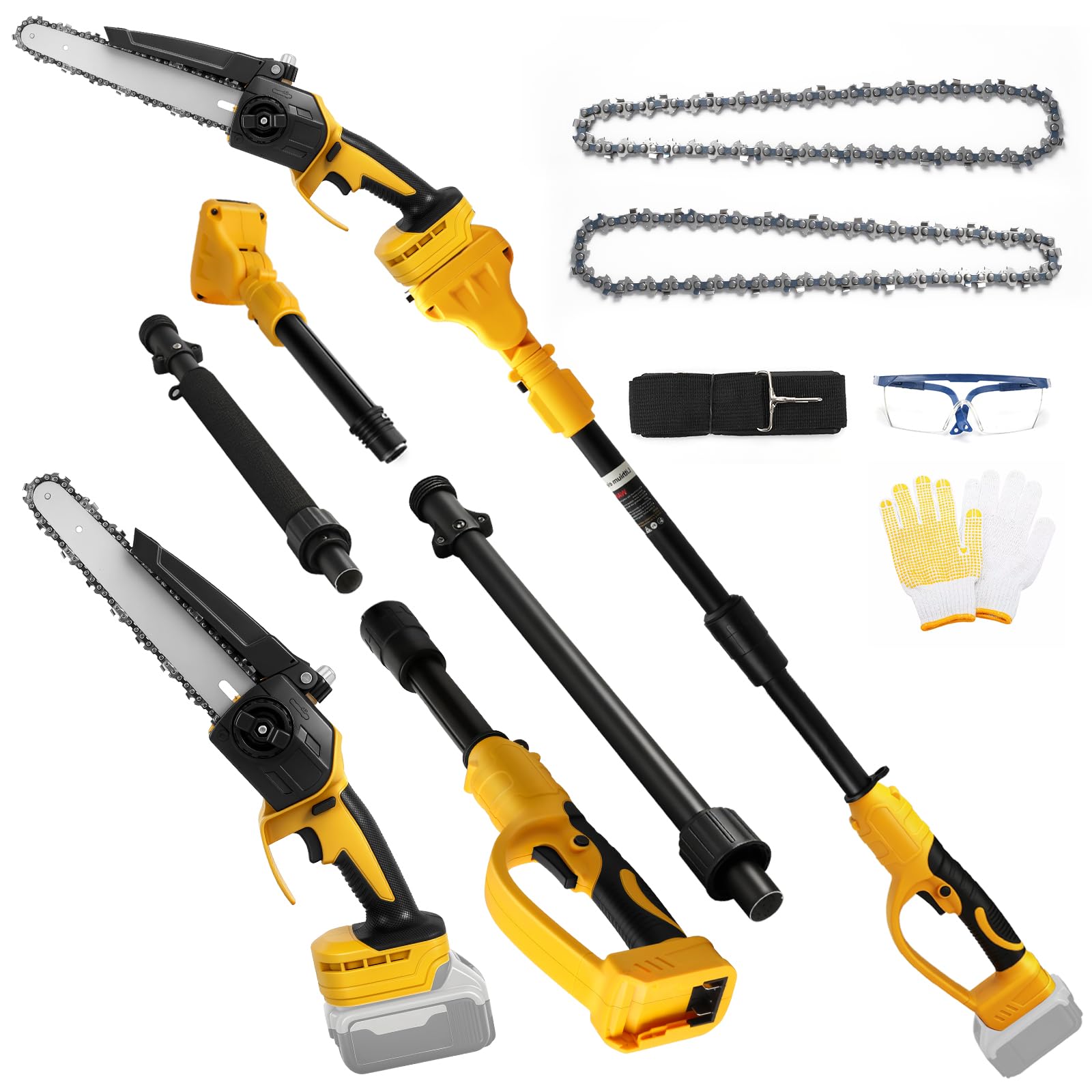 Roadtime Sega a catena telescopica a batteria 2 in 1 & 8 pollici per DeWalt 20 V (senza batteria), sega da potatura senza spazzole con 2 catene di ricambio, per rami degli alberi, taglio del legno