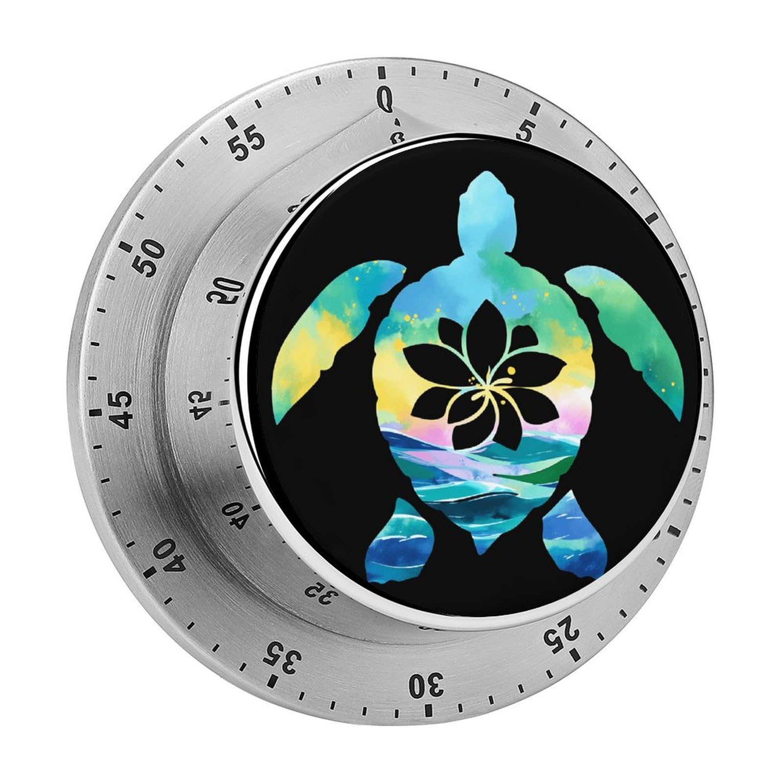 Watercolor Sea Turtle Hawaiian Flower 60 Minute Wind Up Timer,Visual Mechanical Magnetic Timer with Loud Alarm for Kitchen