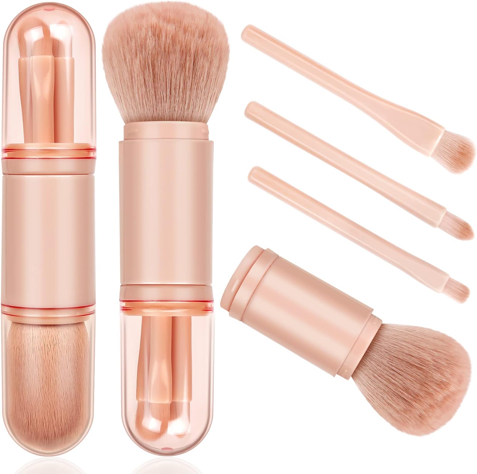Travel Makeup Brushes Set: 4 in 1 Mini Cute Makeup Brush Retractable Professional Foundation Blending Powder Eye Shadow Brush for Women Facial Cosmetics Makeup Brush Set