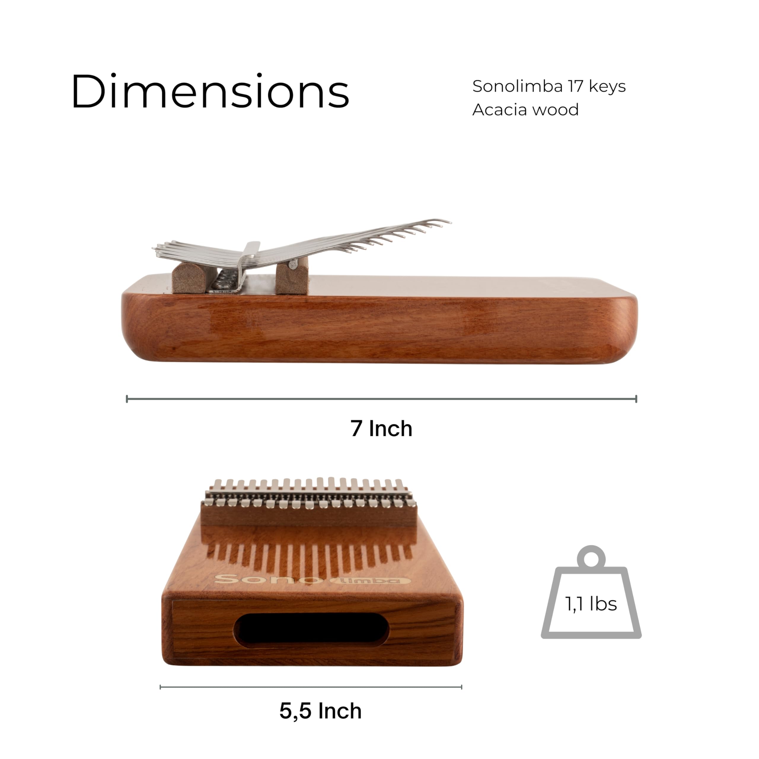 Kalimba avec 17 clés - Piano à pouces en bois d'acacia de haute qualité. Piano portable avec pochette et livre de chansons. Instrument de musique. Percussion à main pour enfant ou adulte