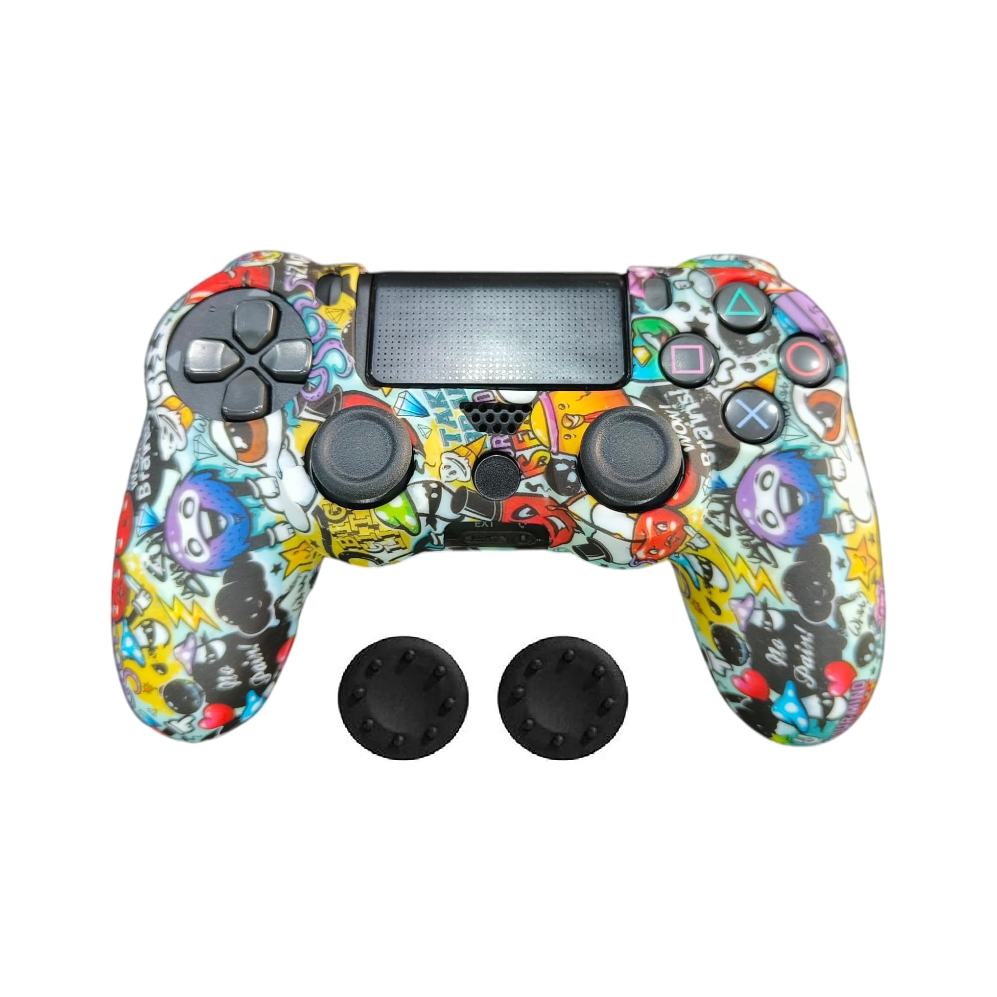 TCOS TECH PS4 Controller Silicone Cover Ultra Grip Anti Slip Protective Case Sleeve for PS4 Controller + 2 Thumb Grips - Graffiti-picture-48