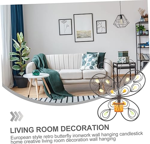 Miniatura 6 de VOSAREA Candelabro de pared de mariposa, candelabro colgante de pared, candelabro de pared, candelita de metal, candelita de metal, lámpara de