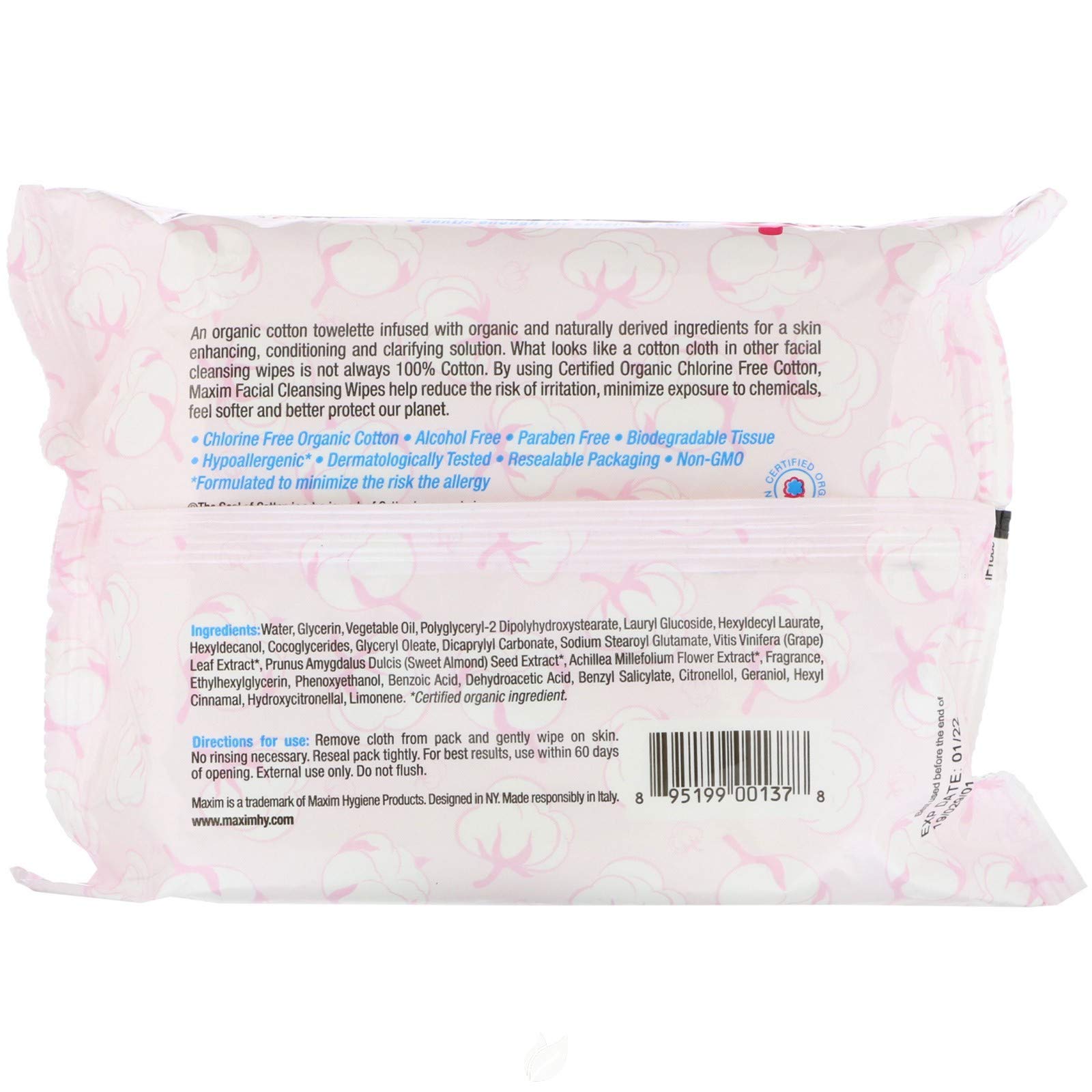 Maxim® Facial Wet Wipes, Unscented, with Organic Cotton Sheets, Hypoallergenic, Biodegradable, 30 Count, 1 Pack