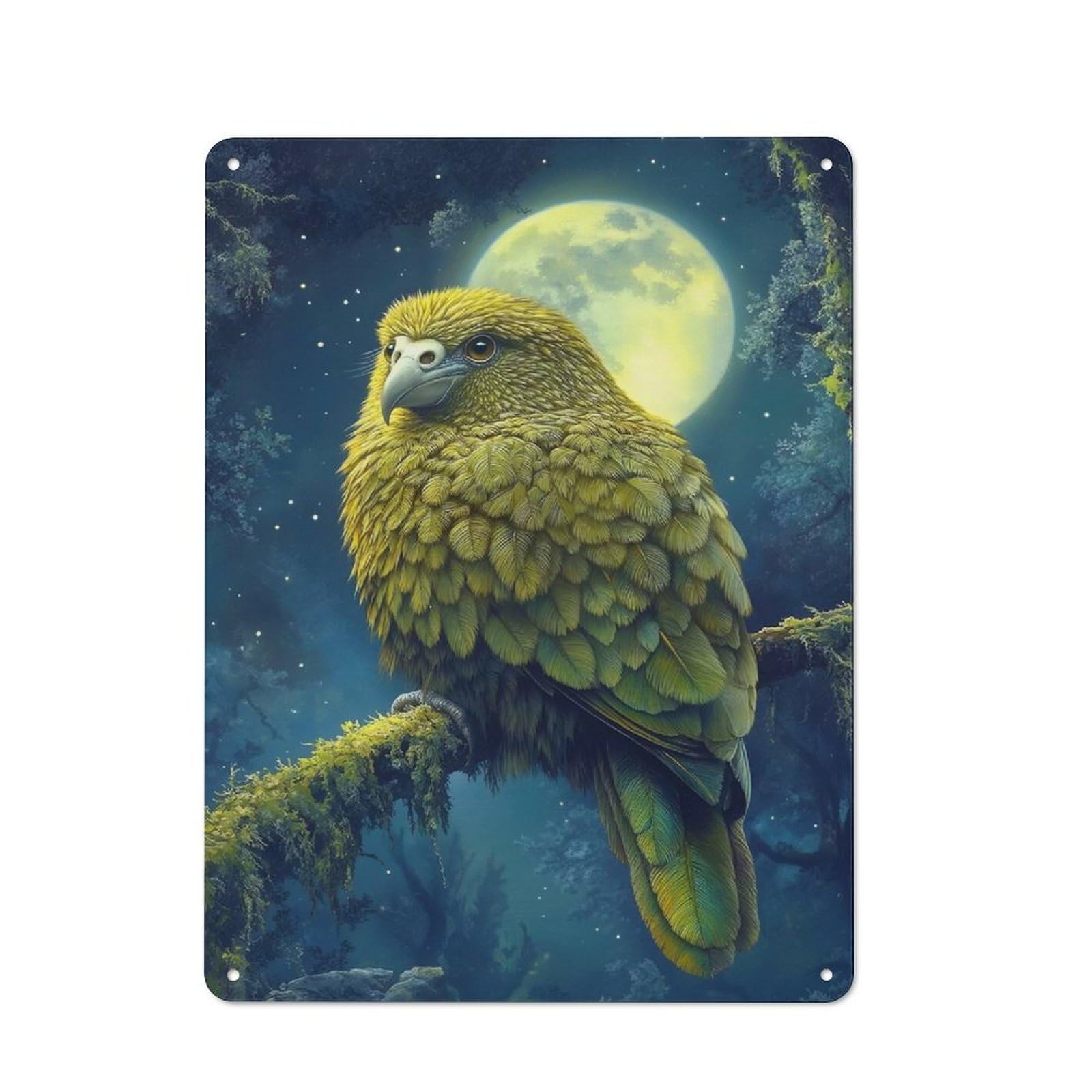 Junmoney Style-14 Kea Parrot Under Moonlight Rustic Metal Sign 40X30cm, Barn Style Farmhouse Wall Decor For Kitchen, Cottage, Porch Or Garden Room