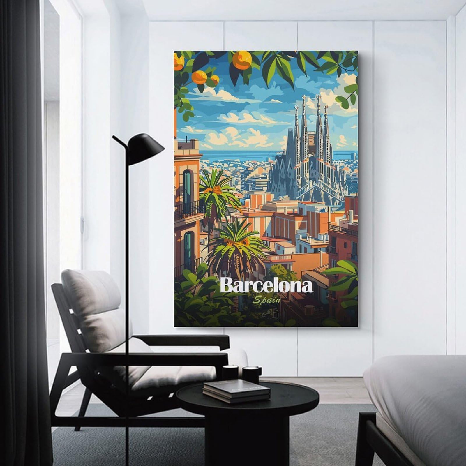 Junmoney Barcelona Spain Cityscape Room Decor Wall Art 20x30inch(50x75cm), for Entrance Spaces, Stair Walls Or Halls, A Neat Decor Update for Hallways