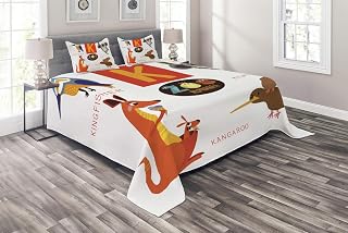 Lunarable ABC Coverlet, Study Language K Font with Kiwi Kingfisher Koala Kangaroo Australian Wild Habitat, 2 Piece Decorative Quilted Bedspread Set with 1 Pillow Sham, Twin Size, Multicolor