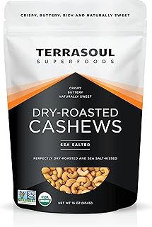 Terrasoul Superfoods Organic Dry-Roasted & Lightly Salted Cashews, 16oz Resealable Pouch - Perfect for Snacking, Baking, and On-the-Go Fuel