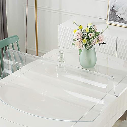 Protector de mesa transparente ovalado en ángulo recto, PVC de 0.063 pulgadas de grosor, sin encogimiento, mantel transparente impermeable para