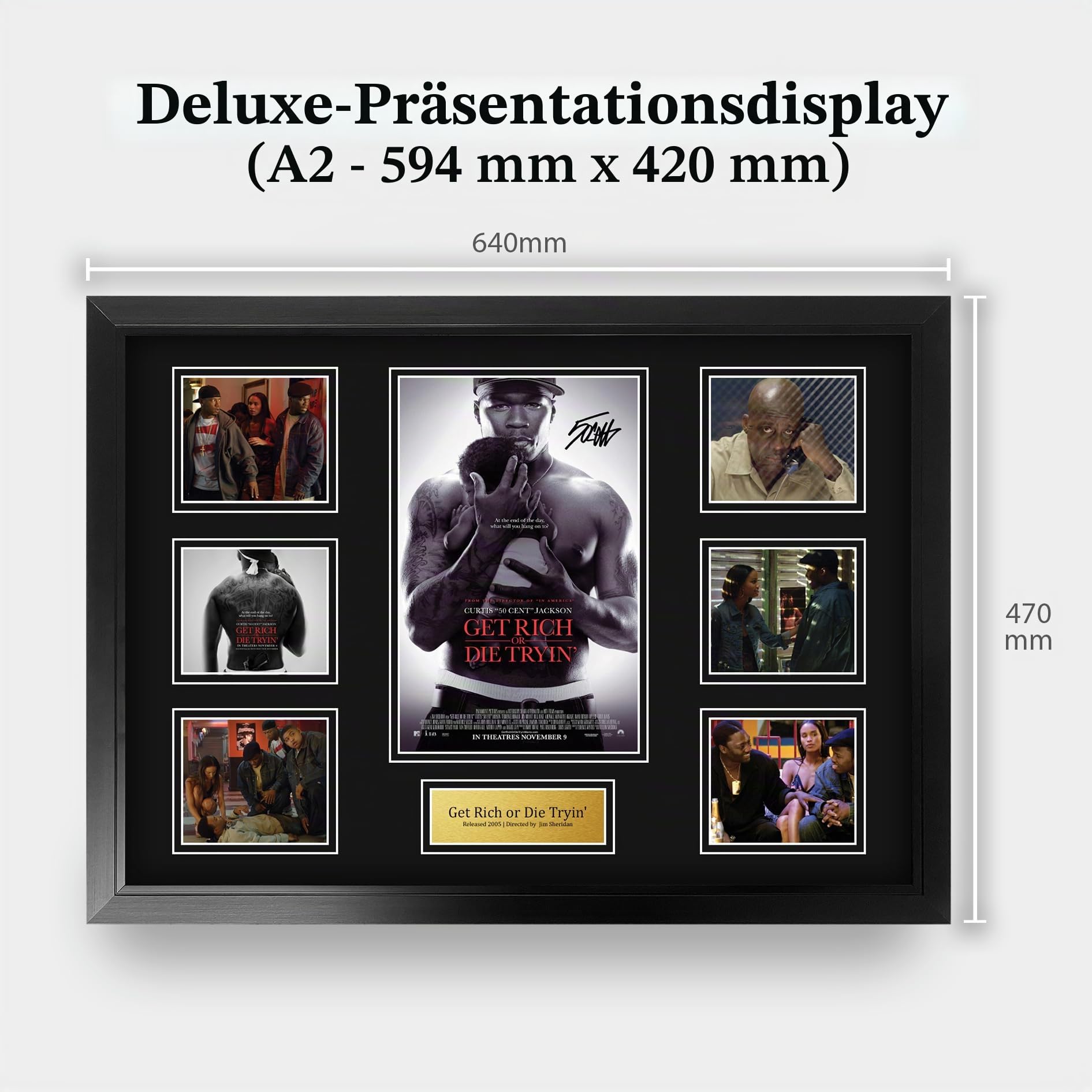 HWC Trading Get Rich or Die Tryin 50 Cent Geschenke Geducktes Signiertes Autogramm Foto für Fans von Film Memorabilien - A2 Gerahmt (ID-006471)