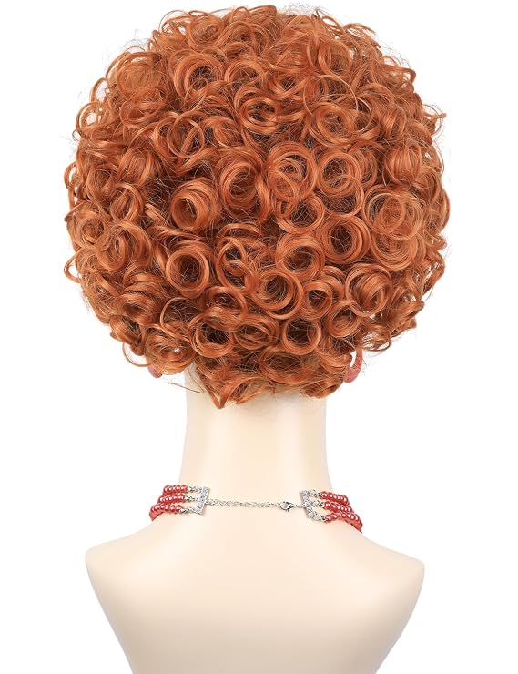 morvally Short Red Orange Curly Wig for Women Costume with Sunglasses and Jewelry Reddish Orange Synthetic Hair Wigs for Halloween Party